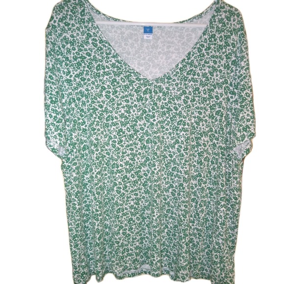 Old Navy Women's Luxe V Neck T Shirt Sz XL Green Ditsy Floral Bloomcore Cottage - Picture 3 of 6